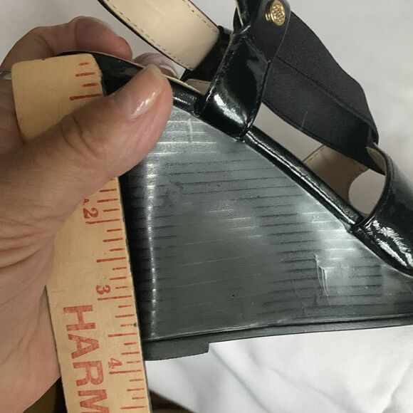 Dana Buckman Size 6 Black Patent Leather Slingback wedge sandals - Picture 10 of 10